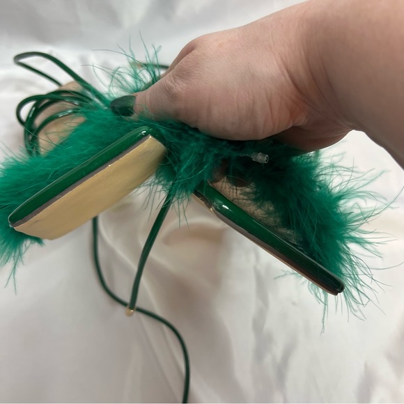 Azalea Wang Warwick Green Feather Fluffy Tie Ankle Stiletto Heels, size 10 - Picture 10 of 11